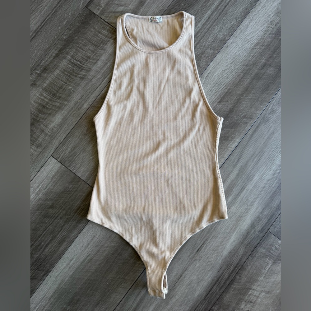 Free People Intimately Ribbed Bodysuit Tan Women’s Sz M Neutral One Piece